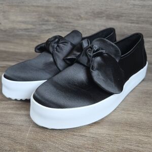 Rebecca Minkoff Satin Black Slip On Whimsygoth Bow Stacey Shoe Sneakers Sz 8.5